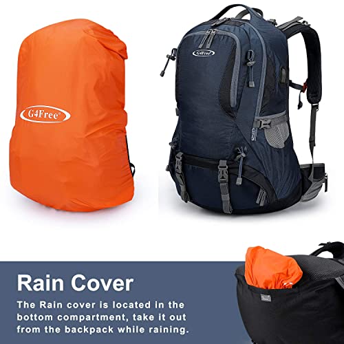 G4Free 50L Hiking Backpack Waterproof Daypack Outdoor Camping Climbing Backpack with Rain Cover for Men Women(Dark Blue) - color: Dark Blue