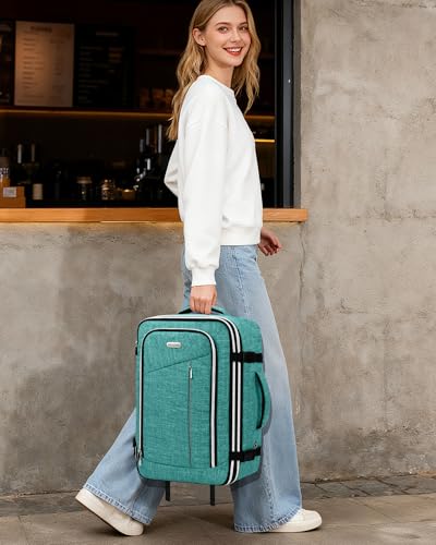 Travel Carry On 17.5" Laptop Expandable Backpack for Men Women, Personal Item Bag Waterproof Airline Approved with USB Charging Hole 3 Packing Cubes, Large Weekender Daypack Business Luggage Suitcase - color: Green, size: Expandable