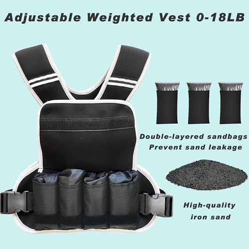 Adjustable Weighted Vest for Women and Men, 0-10lb/0-18lb with Removable Weights, Neoprene Fabric, Reflective Stripe and Padded Shoulders for Walking and At-Home Cardio - size: 2-18LB