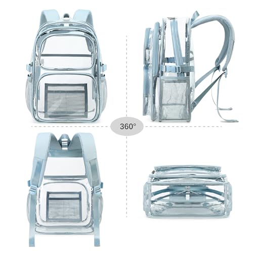 abshoo Large Heavy Duty Clear Backpack For School Bookbag Transparent Multi Pocket Backpacks (Blue) - color: Blue