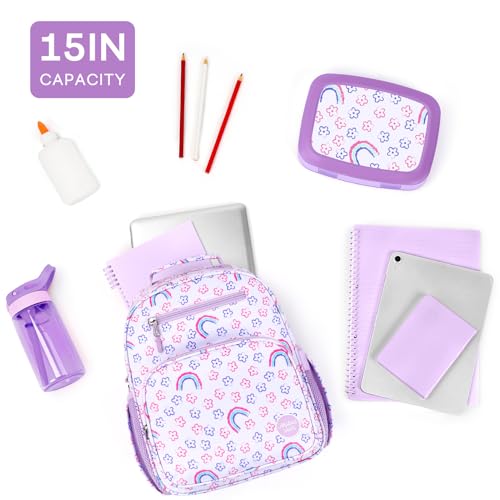 mibasies Kids Backpack for Girls 5-8: Water-Resistant School Bookbag for Kindergarten and Elementary - Rainbow Purple - color: Rainbow Purple, style: Kids-15"h