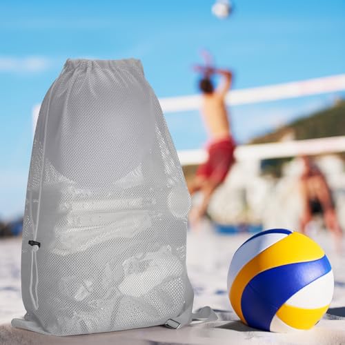 NATURAL STYLE Large Mesh Drawstring Backpack Bag, Gym Sports String Bag, Outdoor Workout Beach Swim Bag (Grey) - color: Grey