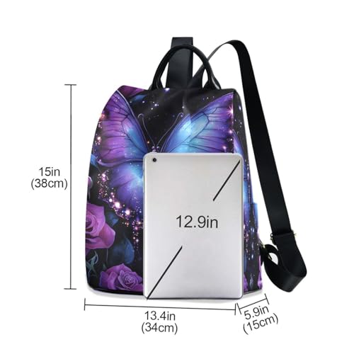 MNSRUU Backpack Womens, Anti-Theft Womens Backpack Travel Handbags Shoulder Bag Butterfly Rose Carry On Ladies Rucksack Fashion Casual Daypack, Hairball Pendant - color: Butterfly A16955