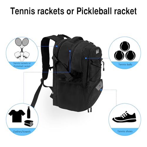WOLT Tennis Bag - Large Tennis Racket Backpack for Men & Women - Ventilated Shoe Compartment - Holds 2 Rackets - color: Black
