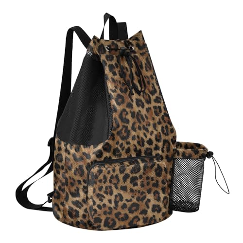 Bolaz Beach Drawstring Backpack Mesh Swim Bag for Women Men Cheetah Leopard Print Animal Swimming Gym with Wet Pocket Packable Sports - color: Cheetah Leopard Print Animal