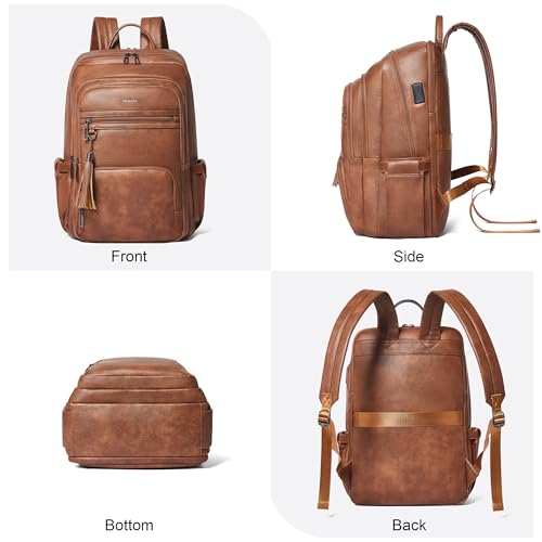 Shrrie 17 Inch Faux Leather Laptop Backpack for Women with Large Cup Holder - color: Caramel Brown