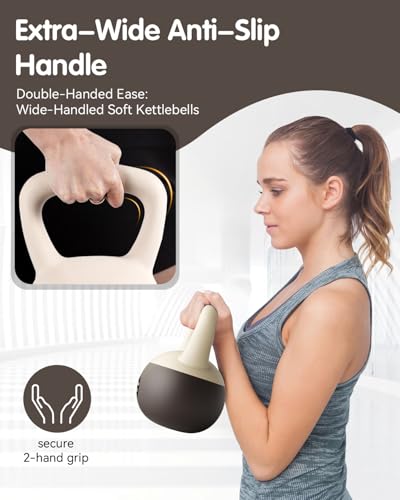 Soft Kettlebell - Cushioned Impact-Resistant Base and Anti-Slip, Kettle bell Anti-Slip Grip Weight for Home Workouts, Safe Strength Training Kettlebells Sets for Women & Men, With Non-slip Gloves - color: Black-White