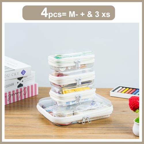 5 Pcs Clear Hard Shell Zipper Case for Diaper Bag and Tote Organization – Hard Clear Zipper Cases Travel Set for Keys, Wipes, Toiletries, Cables (3M+2XS) (M+3XS) - size: M+3XS