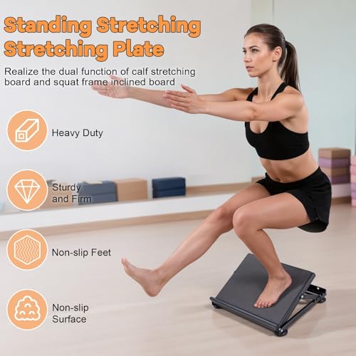 Steel Slant Board Calf Stretcher, 600 Lbs 5-Level Adjustable Incline Board Squat Wedge Achilles Ankle Stretcher Non-Slip Surface for Squat, Fitness, Physical Therapy