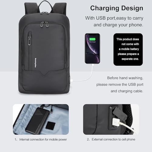 Boardingblue Business Smart Backpack Waterproof fit 15.6 Inch Laptop Backpack with USB Charging Port,Travel Durable Backpack (Black) - color: Black