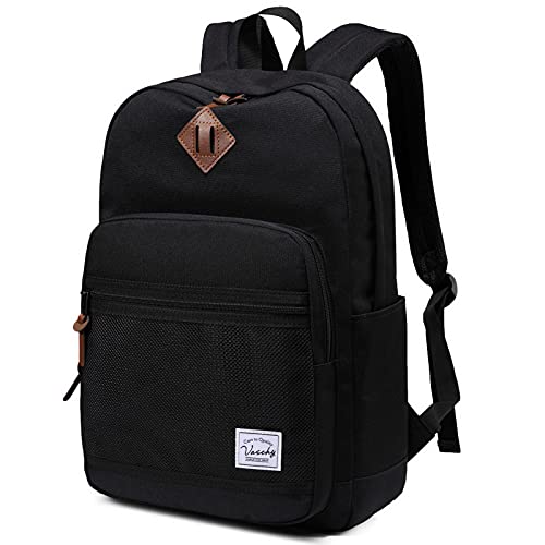 VASCHY School Backpack, Water Resistant Casual Daypack Travel Backpack Bookbag for Men Women with Padded Laptop Sleeve Black - color: Black