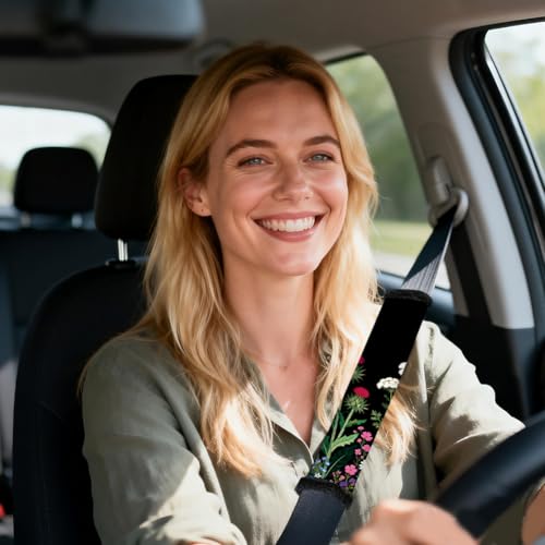 2Pcs Wildflowers Soft Auto Seat Belt Cover Pads, Flower Plant Car Seatbelt Shoulder Cushion for Comfortable Driving, Compatible with All Cars' Seatbelt and Backpack Straps 11x2.4inch - color: Wildflowers