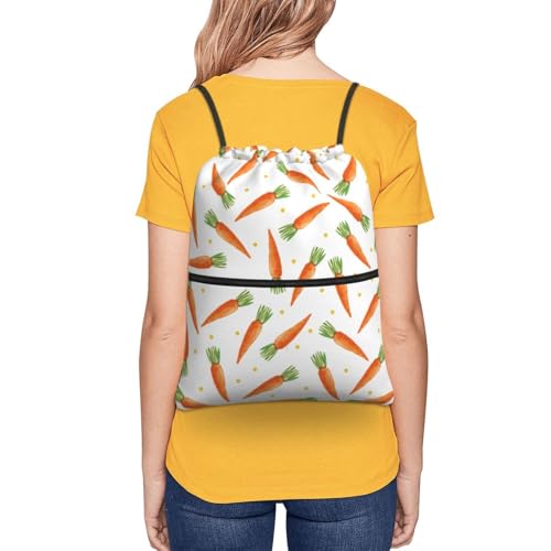 Easter Cartoon Carrots Drawstring Backpack, Waterproof Drawstring Bag for Gym Sports Easter Party Gift, Women Men Durable Sackpack Bag with Front Zipper Pocket and Inside Zipper Pocket - color: Easter Cartoon Carrots