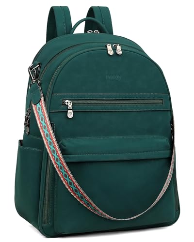 FADEON 15.6 inch Laptop Backpack Purse for Women Designer PU Leather Computer Backpacks Fashion for Work Travel Green - color: Dark Green Nubuck Style