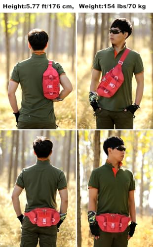 ArcEnCiel Tactical Fanny Pack for Men Women Waist Bag Hip Belt Outdoor Hiking Fishing Bumbag with Patch(Red) - color: Red