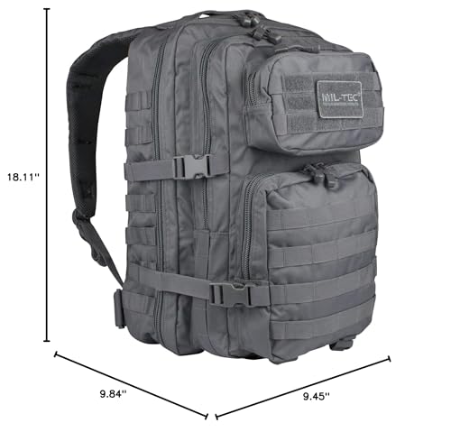 Mil-Tec Unisex Assault Pack - Rugged Durable Lightweight Ergonomic Versatile Tactical Outdoor Camping Hiking Backpack with Adjustable Padded Shoulder Straps & MOLLE Loops, Urban Gray, 20L - color: Urban Gray, style: 20l