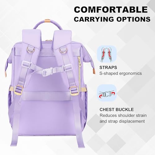 AIJIEKE Lunch Backpack for Women, 15.6 Inch Laptop Backpack with Detachable Insulated Cooler Lunch Box, 2-in-1 Water Resistant Work Computer Bag for Nurse Teacher College Commute, Purple - color: Purple