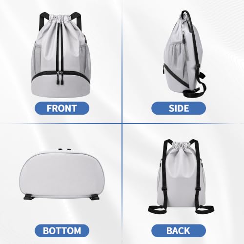 JELUTAR Drawstring Backpack Gym Bag with Shoes Pocket, Grey Black - color: Grey Black, size: Medium