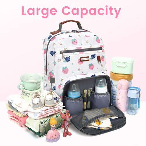 Diaper Bag Backpack, Large Baby Nappy Bags with Portable Changing Pad for Boys and GirlsMultifunction Travel Baby Bag for Moms Dads, Shower Gifts Waterproof and Stylish - color: Berry White