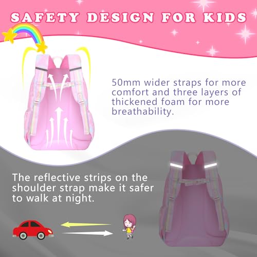 Rainbow School Backpack for Girls,Pink Elementary Kids Daypack - color: Single Pink Backpack