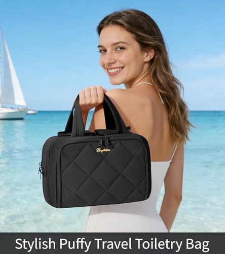 Travel Toiletry Bag, Large Wide-open Puffy Makeup Bag for Women Black - color: Black