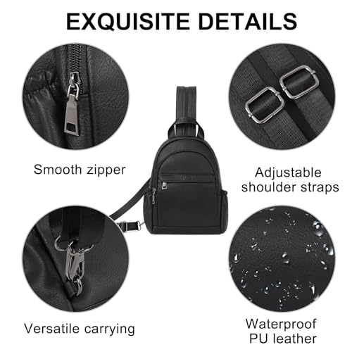 CLUCI Sling Bag for Women Leather Women's Backpack Small Convertible Backpack Purse Crossbody Bag for Travel - color: 0-1 Black