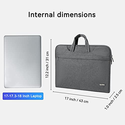 Voova Laptop Bag 17 17.3 Inch Water-resistant Laptop Sleeve Case with Shoulder Straps & Handle, Computer Case Cover Slim Briefcase Compatible with 17-18” Hp Dell Asus Acer, Grey - color: Grey, size: 17-17.3 In