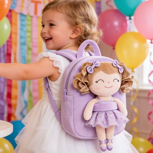 Gloveleya Toddler Backpack Baby Ballerina Girl Gifts Plush Curly Hair Ballet Backpack - White Purple 9 inches - color: A01 White Purple Backpack, size: 9 inches