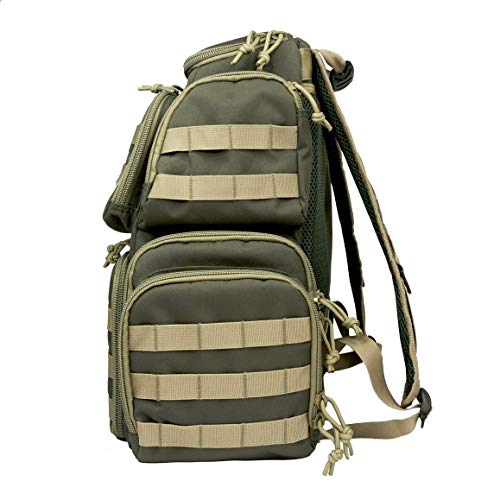 K-Cliffs Tactical Range Backpack – Lockable Bag for 5 Handguns Pouches – 900D Water‑Resistant with Rain Cover & USA Patch - color: Khaki With Eva Cradle