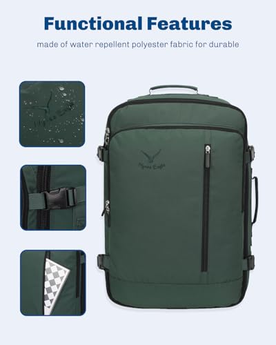 Hynes Eagle Carry on Backpack 38L Large Travel Backpack for Women Flight Approved Weekender Bag Laptop Backpack Men 15 inches Oliver Green - color: Oliver Green