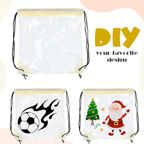 Shappy 30 Pcs Clear Drawstring Backpack, Plastic Waterproof Transparent Stadium Bags String Bag for Gym Travel (Beige) - color: Beige