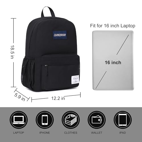 Backpack for Women Men 17 Inch Laptop Back Pack Large College Bookbag Kids Elementary Middle High School Bag for Girls Boys Teens Students Lightweight Travel Work Backpacks Casual Daypack Black - color: Black