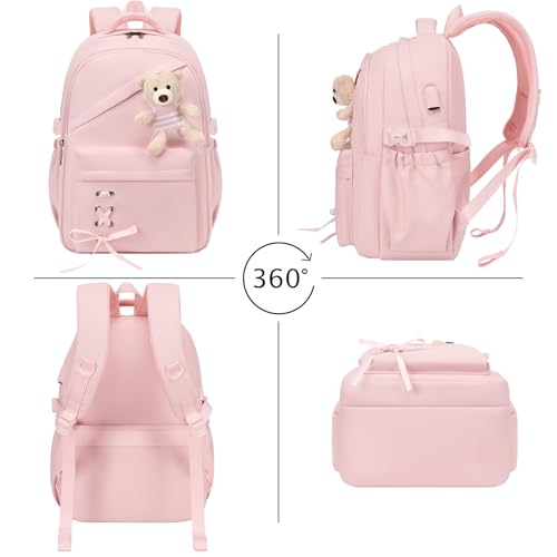 ACESAK School Backpack for Girls - 3 PCS Cute Girls Backpack with Lunch Box & Pencil Case - Kawaii Casual Kids Bookbag School Bag Daypacks Set for Elementary Middle High School Student Teens (Pink) - color: Pink