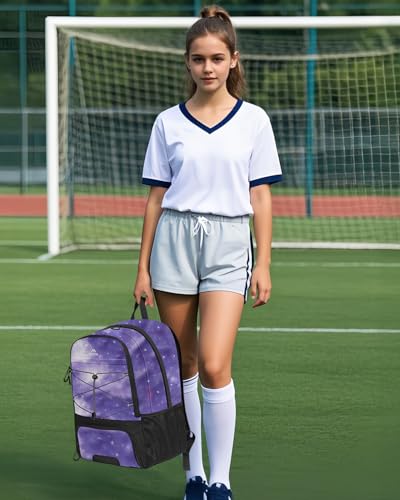 MATEIN Girls Soccer Backpack with Ball Holder, Shoe Compartment, Fence Hook - color: Galaxy Purple