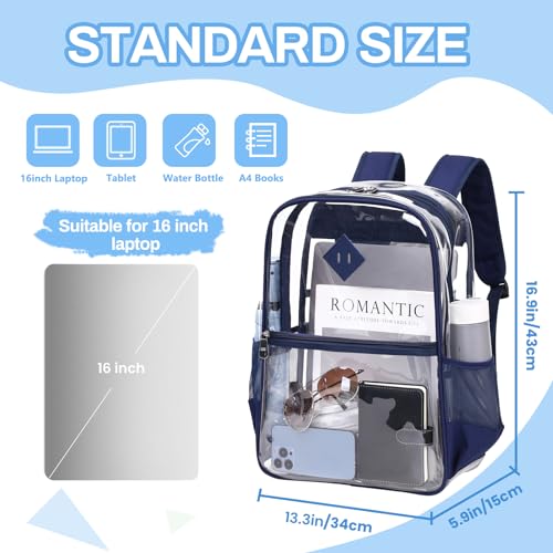 MUSEVOS Clear Backpack, Heavy Duty See Through Book Bag for Work, Security, Concerts, College Transparent PVC bookback Stadium Approved, Navy Blue - color: Navy Blue