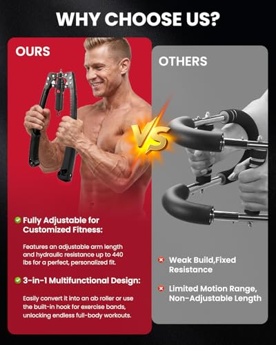 SAKER Twister Arm Trainer, Adjustable Hydraulic Home Gym Equipment for Strength Training, 22-440Lbs Chest Expander with Ab Roller Wheel, Workout Equipment for Men & Women, Arms Chest Core - style: BLACK
