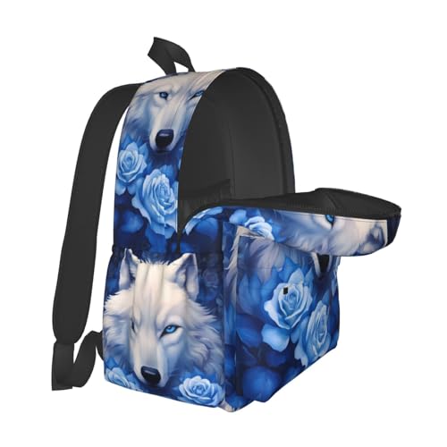 cfpolar 17 Inch Backpack Blue Rose Wolf Laptop Bag Shoulder Bag School Bookbag Casual Daypack For Boys Girls - color: B2-blue Rose Wolf