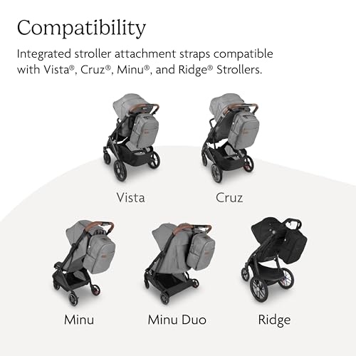 UPPAbaby Changing Backpack - Multiple Storage Compartments - Side Bottle + Laptop Pockets - Trolley Sleeve - Stroller Strap Attachment - Greyson - Charcoal Mélange| Saddle Leather - color: Greyson (Charcoal Mélange/Saddle Leather), style: Changing Backpac
