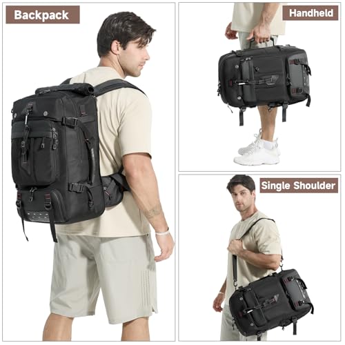 SWICKY Travel Backpack for Men, 50L Carry On Flight Approved Convertible Duffle Bag with Shoe Compartment, 17 inch Laptop Backpack Luggage Bag with USB Charging Port for Weekender Camping Hiking