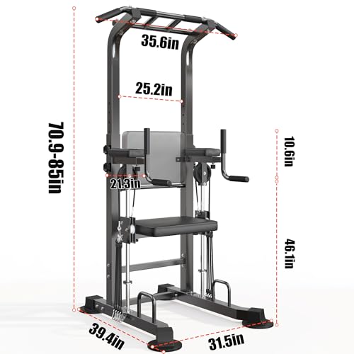 SogesHome Power Tower Pull Up Bar and Dip Station, Multi-Function Free Standing Pull Ups, Adjustable Height Dip Bar Strength Training Workout Equipment, Pull Up Stand Workout for Home Gym Exercise Equipment - color: Black