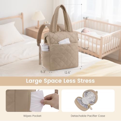 LOVEVOOK Diaper Bag Backpack,Diaper Bag Tote for Mom Dad with Changing Pad,Insulated Pockets, Convertible Lightweight Baby Backpack with Pacifier Case(Khaki) - color: Khaki
