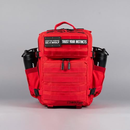 WOLFpak 25L Athletic Gym Backpack - Durable 1000D Waterproof Oxford Material with MOLLE Webbing, Laptop Pocket - color: Elite Red