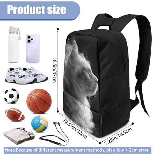 18.5in Basketball Backpack Basketball Bag with Shoe Compartment & Ball Holder, Waterproof Bag for Soccer Volleyball - color: Creative Realistic Kitten Print