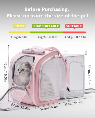 Pecute Cat Backpack Carrier,Cat Bubble,12.6" L x 10.2" W x 16.5" H,Pink - color: Pink (Expandable), size: 12.6"L x 10.2"W x 16.5"H