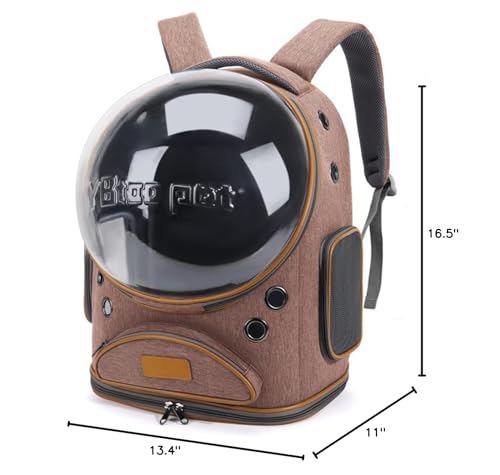 Cat Backpack Carrier, Breathable Cat Carrier Large Space Bubble Pet Backpack for Small Dog and Large cat up to 18lbs, Transparent & Foldable Pet Carrier for Travel Hiking (Brown) - color: Brown