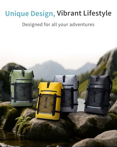 ECOHUB Waterproof Backpack for Women Men, 30L Roll-Top Closure Heavy Duty Dry Bag for Travel with IPX8 Waterproof Phone Case - color: Black