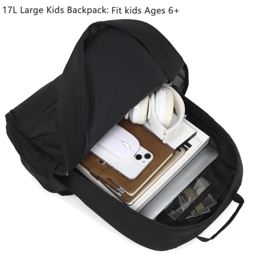 FlowFly Kids Backpack for Toddler Boys Girls, Simple Lightweight Bookbag for Daycare Kindergarten Elementary School Travel, Small Modern Bag (Large, Black) - color: Black, style: Kids Large: 17l