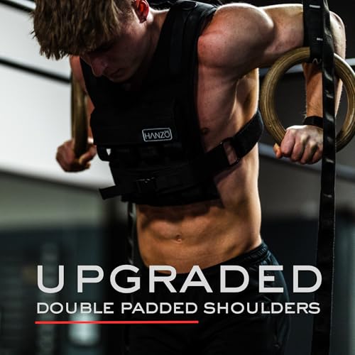 HANZO Weighted Vest for Men & Women 25lbs | 35lbs | 45lbs | 65lbs | Weight Vest With Removable Iron Weights, Adjustable Heavy Duty Weighted Workout Vest for Calisthenics & Fitness Training - size: 35 lbs