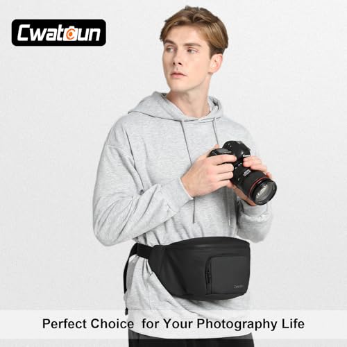Cwatcun Waterproof Camera Waist Bag Compact Camera Case, Lightweight Portable Fanny Pack, Daily Carry Storage Case Crossbody Bag for Canon, Nikon, Sony, Fuji DSLR/SLR/Mirrorless Camera, Lens, Black - size: Small