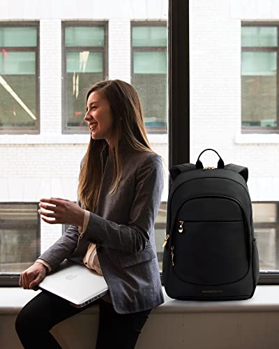 LIGHT FLIGHT Travel Backpack for Women, 15.6 Inch, Beige+Brown | Laptop Backpack, USB Charging Hole, Water Resistant, Large Capacity, College Bookbag - color: Beige+brown, size: 15.6 Inch without Wheels